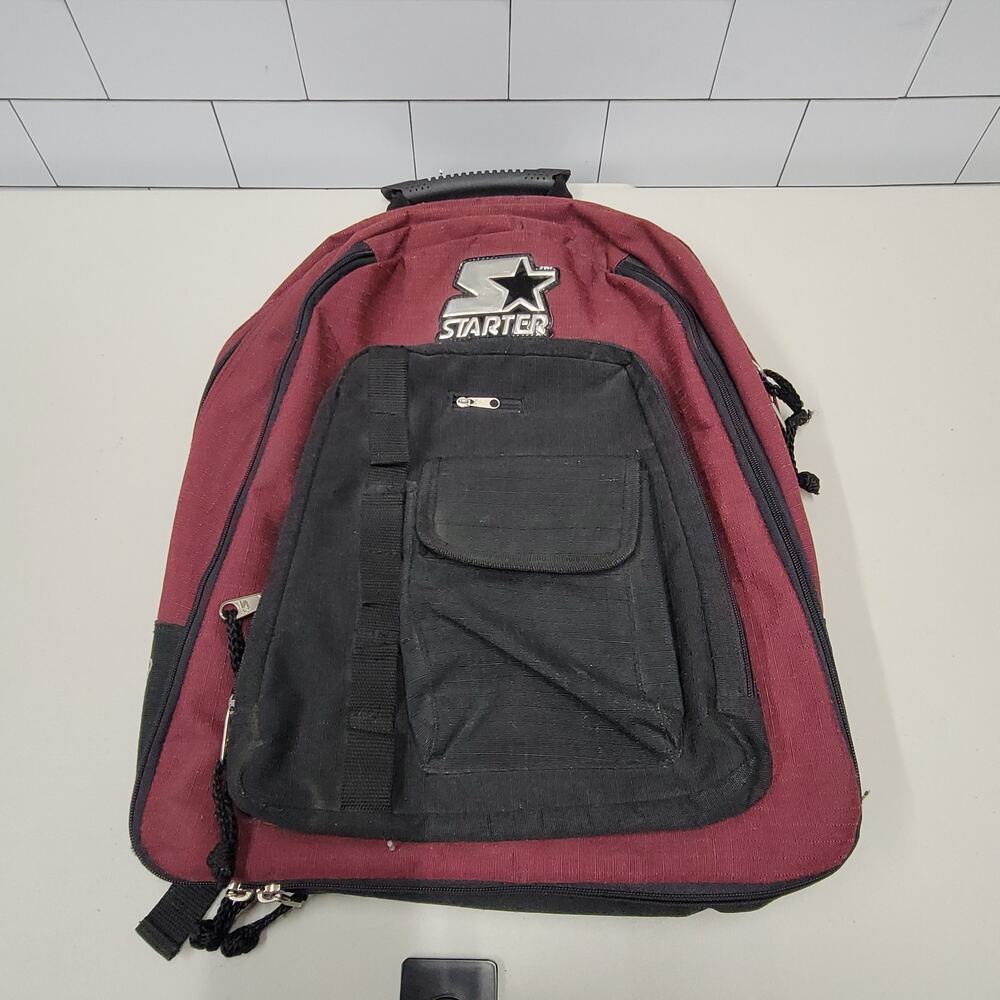 Starter Backpack Burgundy Black Laptop School Travel Hiking Daypack Vintage